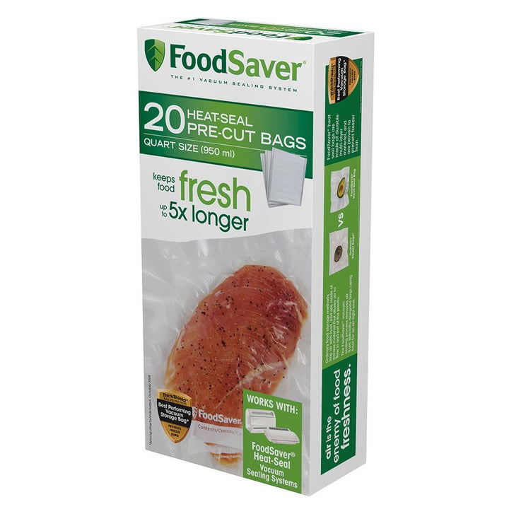 FoodSaver 1-Quart Precut Vacuum Seal Bags with BPA-Free Multilayer Construction for Food Preservation, 20 Count 20-Count Quart