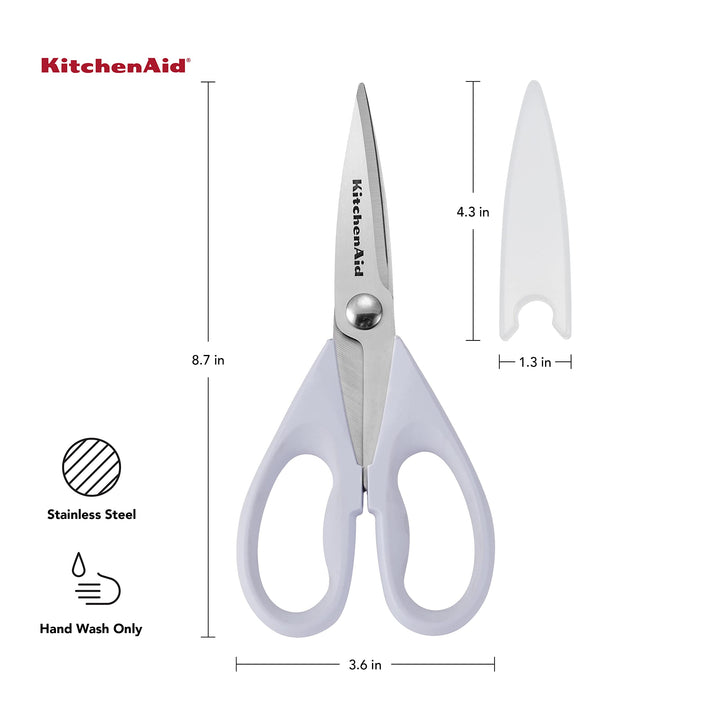 KitchenAid All Purpose Kitchen Shears with Protective Sheath for Everyday use, Dishwasher Safe Stainless Steel Scissors with Comfort Grip, 8.72-Inch, Lavendar Cream