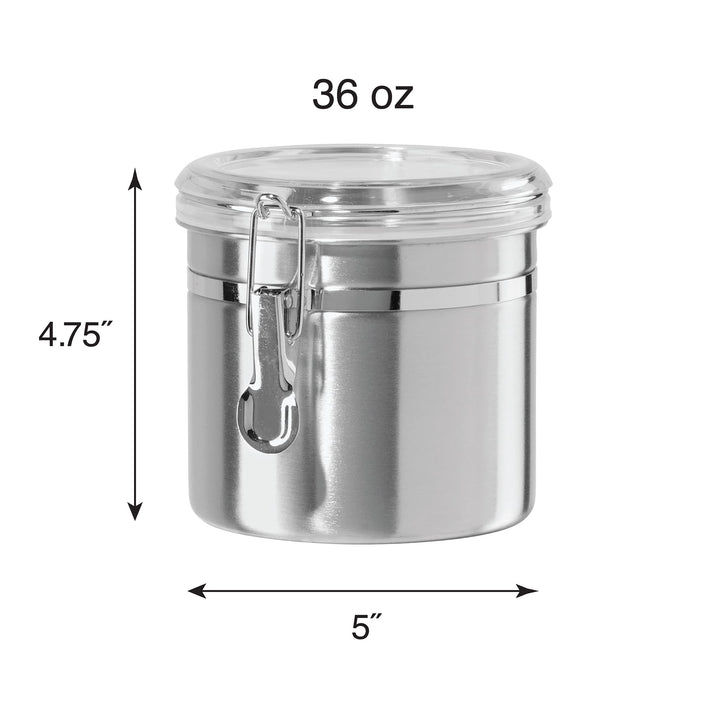 Oggi 36-Ounce Stainless Steel Canister with Clear Acrylic Lid and Locking Clamp