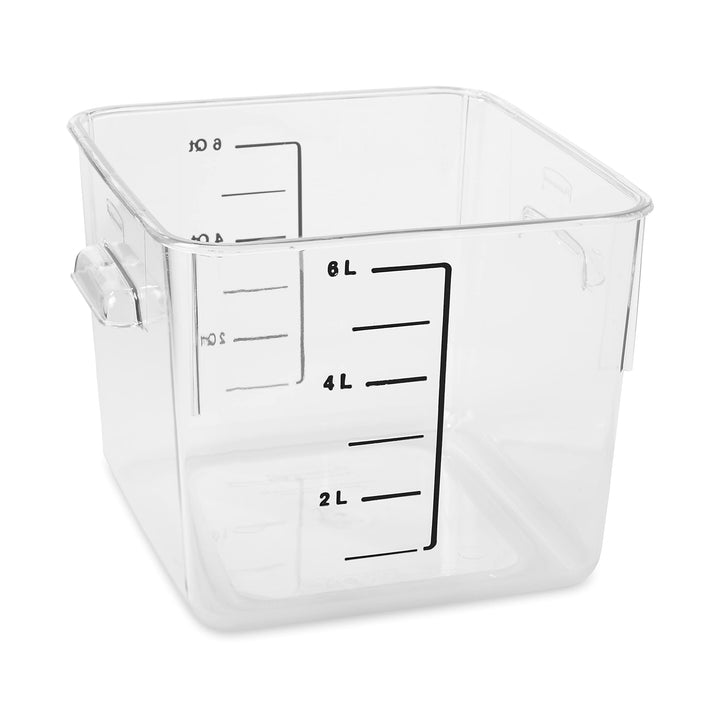 Rubbermaid Commercial Products Plastic Space Saving Square Food Storage Container For Kitchen/Sous Vide/Food Prep,Lids not included (Sold separately), 6 Quart, Clear (Fg630600Clr) 6 Qt.