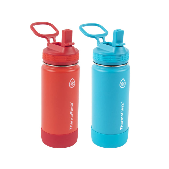 ThermoFlask 16 oz Double Wall Vacuum Insulated Stainless Steel 2-Pack of Water Bottles, Red/Blue THERMOS