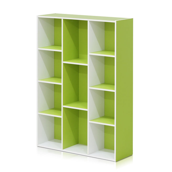 Furinno Pasir 3-Tier Open Shelf Bookcase, White/Green 11003WH/GR 3-Tier Cube