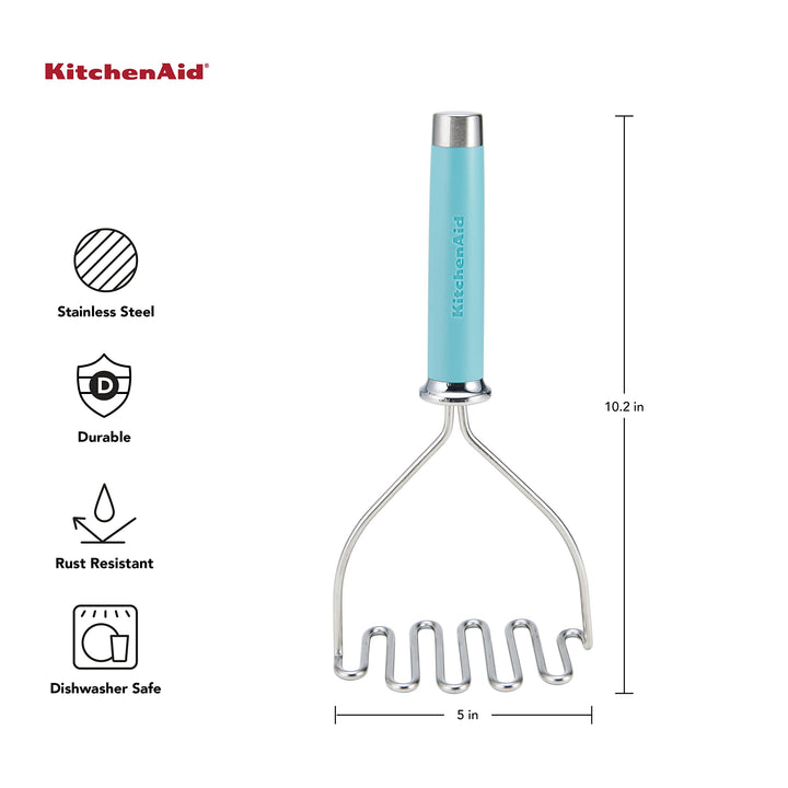 KitchenAid Gourmet Stainless Steel Wire Masher, 10.24-Inch, Aqua Sky Matte Aqua Sky