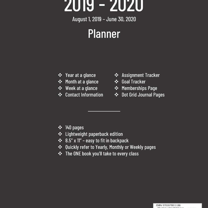 2019-2020 Planner: Hebrew Major - Monthly Weekly Organizer & Diary for Students