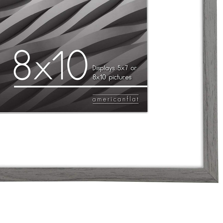 Americanflat 8x10 Picture Frame in Grey - Use as 5x7 Picture Frame with Mat or 8x10 Frame Without Mat - Thin Border Photo Frame with Shatter-Resistant Glass and Easel for Wall or Tabletop Display