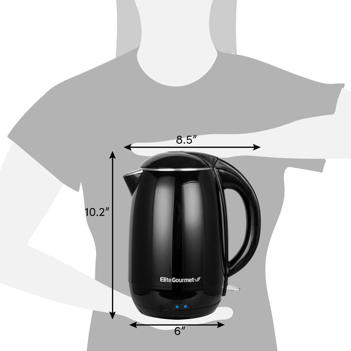 Elite Gourmet EKT1001 Electric 1.0L BPA-Free 1100W Glass Kettle Cordless 360° Base, Stylish Blue LED Interior, Handy Auto Shut-Off Function – Quickly Boil Water For Tea & More, Black 1.1 Quarts