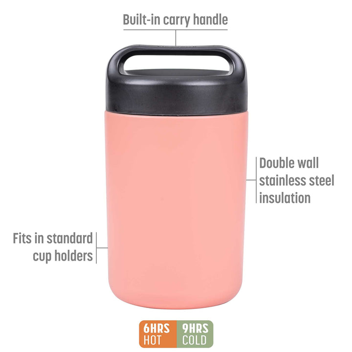 Goodful Vacuum Sealed Insulated Food Jar with Handle Lid, Stainless Steel Thermos, Lunch Container, 16 Oz, Blush