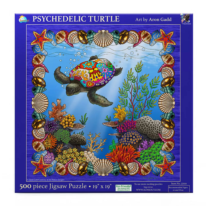 Sunsout Psychedelic Turtle 500 Pc round Jigsaw Puzzle 77010