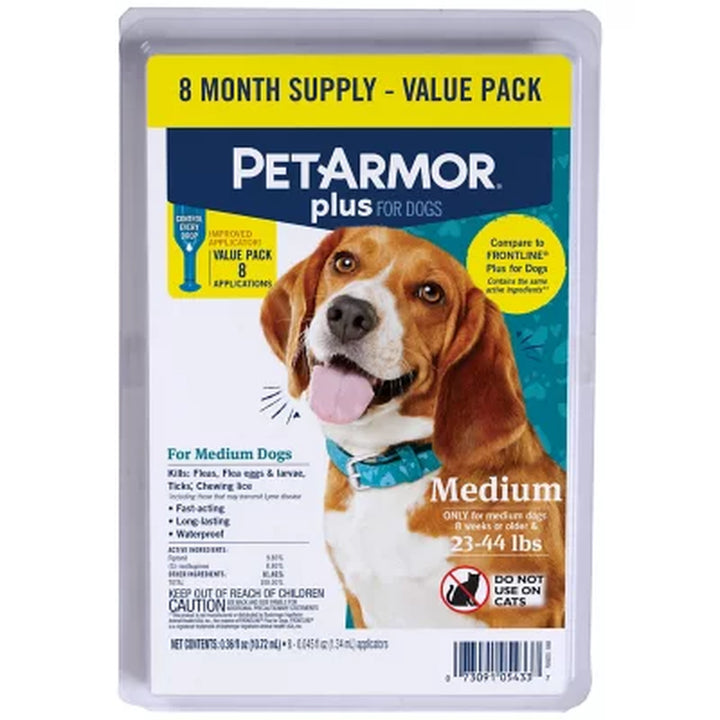 Petarmor plus Flea and Tick Prevention for Dogs, 8-Month Supply (Choose Your Size)