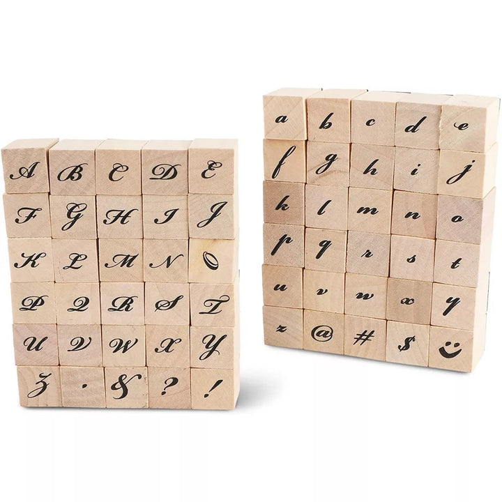 Juvale 60-Pack Wood Rubber Stamps, Cursive Alphabet Stamp Set, 0.6 X 0.6 X 0.9 In