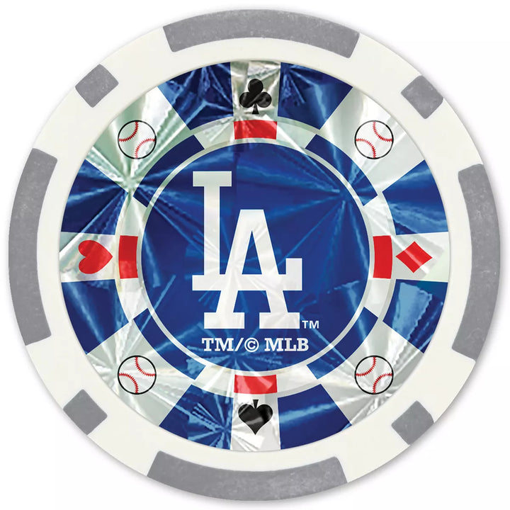 Masterpieces Casino Style 20 Piece 11.5 Gram Poker Chip Set MLB Los Angeles Dodgers Silver Edition.