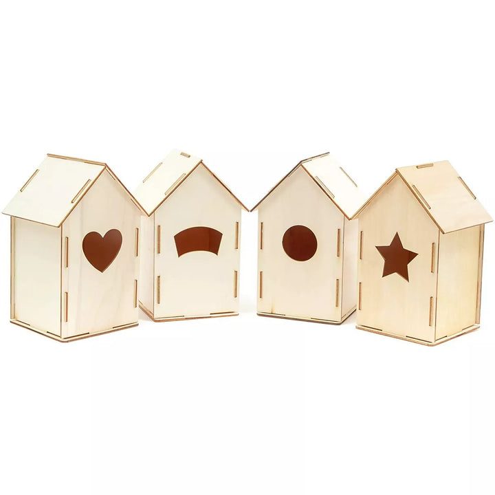 8 Pack Mini Unfinished Wood DIY Birdhouse for Craft, Natural, 3.8 X 7 X 3.8 Inch