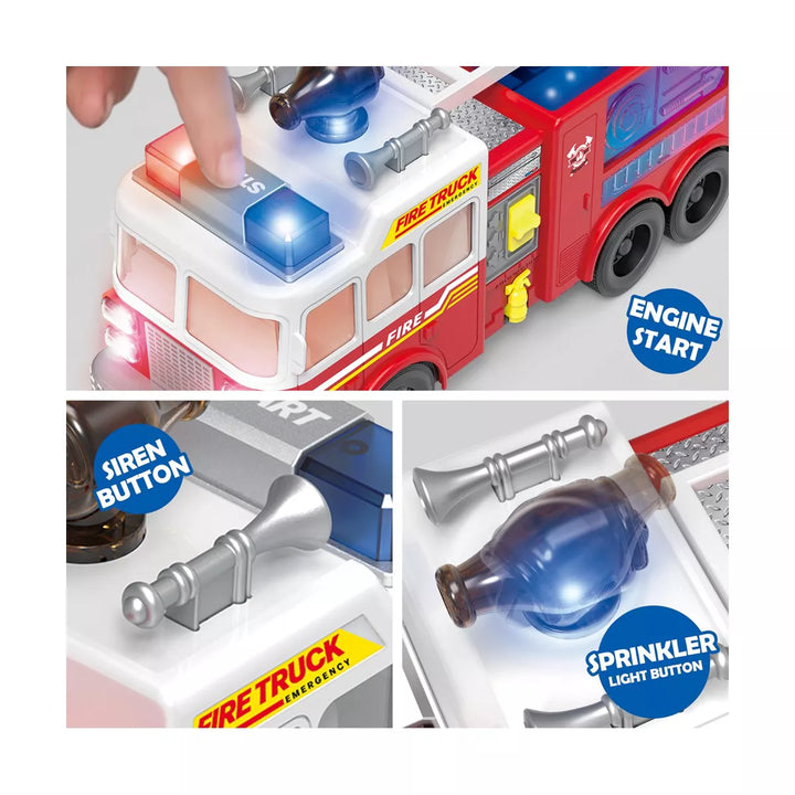 JOYIN Fire Truck Toy with LED Projections & Sirens Volume and Go Fire Engine Trucks, Boys&Girls Firetruck, Kids Birthday