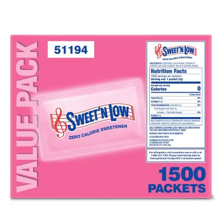 Sweet'N Low Zero-Calorie Sweetener Packets 1,500 Ct.