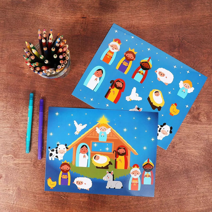 12-Pack Make a Nativity Scene Stickers for Kids Christmas Education Party Arts & Crafts (8.5 X 11)
