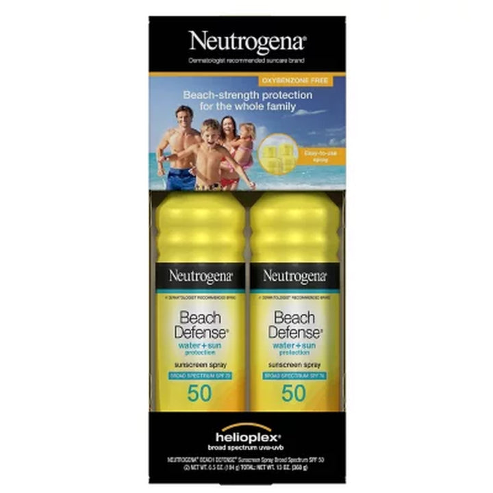 Neutrogena Beach Defense Spray Sunscreen, SPF 50, 6.5 Oz., 2 Pk.