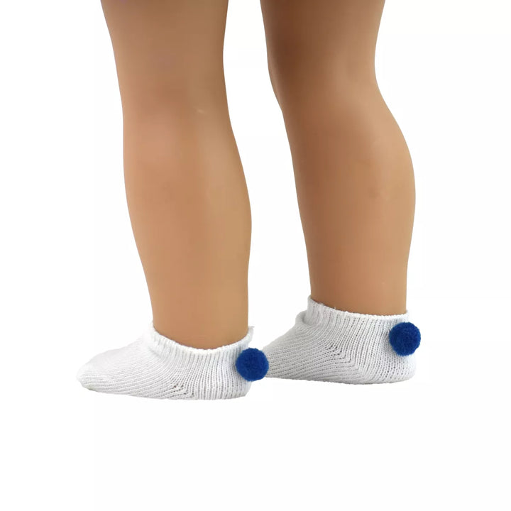 Sophia’S Ankle Socks with Pom-Poms for 18” Dolls, White/Navy