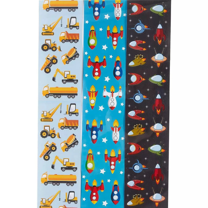 Juvale 9 Rolls 3000+ Transportation Stickers for Kids Birthday Party Favors, Spaceships Rockets Cars Trains Stickers