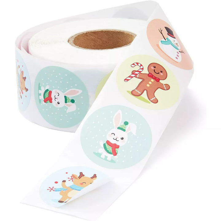 Blue Panda 1000 Pack Christmas Stickers, Assorted Designs Sticker Roll for Kids (1 In)