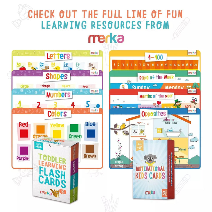 Merka Toddler Flash Cards Alphabet Flash Cards for Toddlers, Set of 64 Letters, Colors, Shapes and Numbers