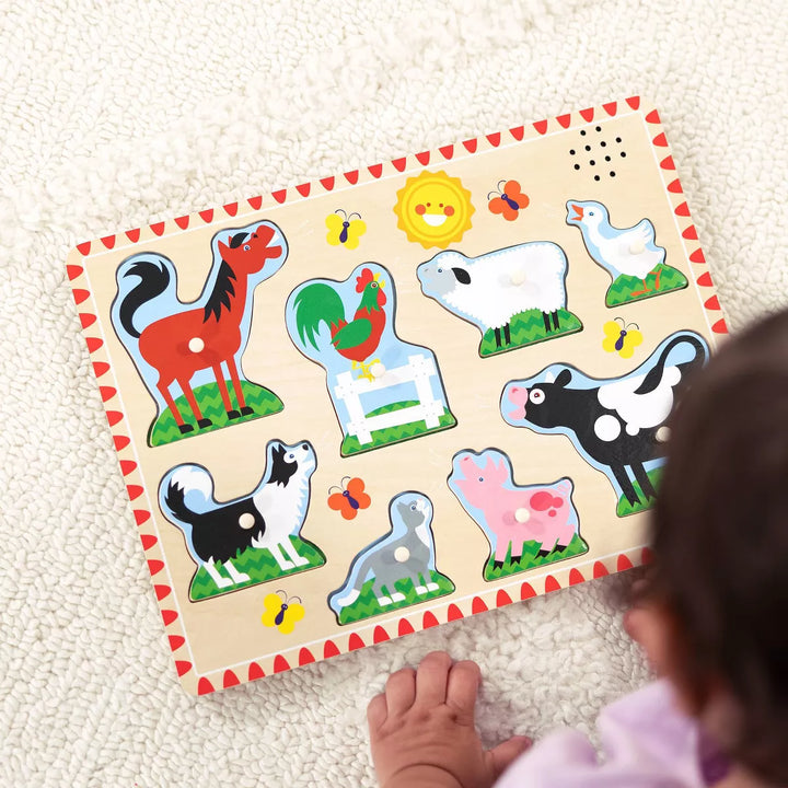 Melissa and Doug Farm Animals Wooden Peg Sound Puzzle 8Pc