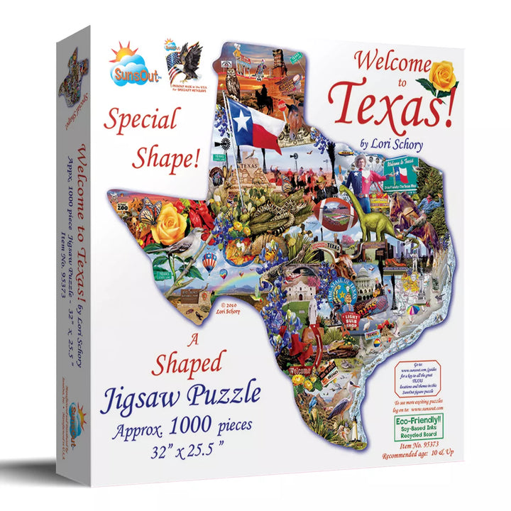 Sunsout Welcome to Texas 1000 Pc Special Shape Jigsaw Puzzle 95373