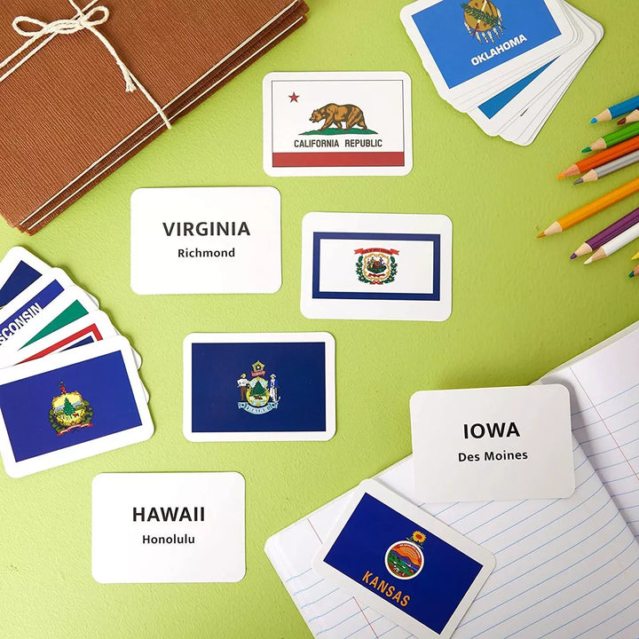 Blue Panda 50 US States and Capitals Flash Cards for Kids, 2.5 X 3.5 In