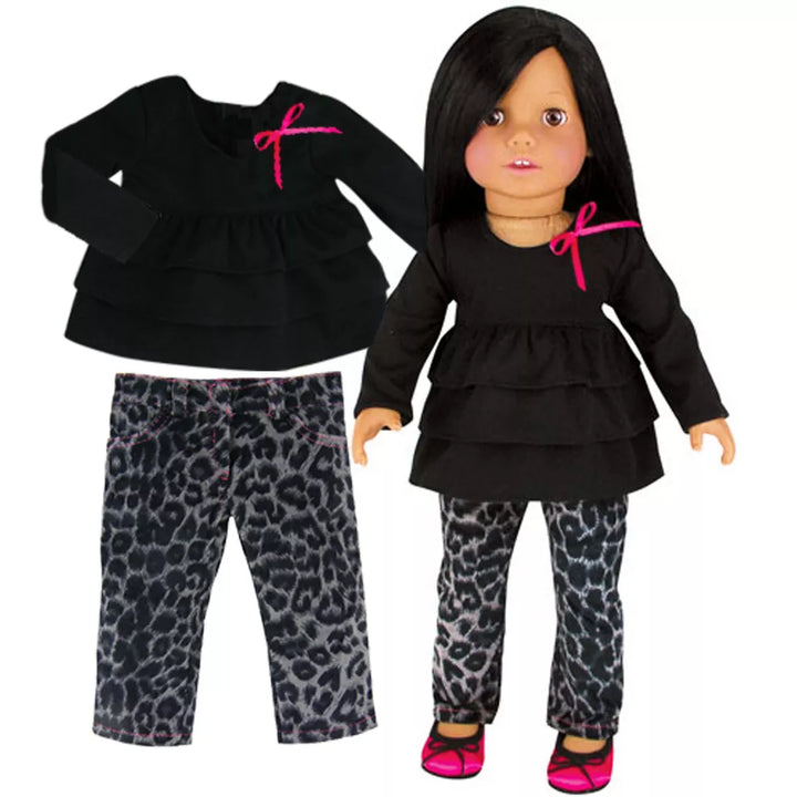 Sophia’S Animal Print Jeans & Long Sleeve Ruffle Tee for 18” Dolls, Black