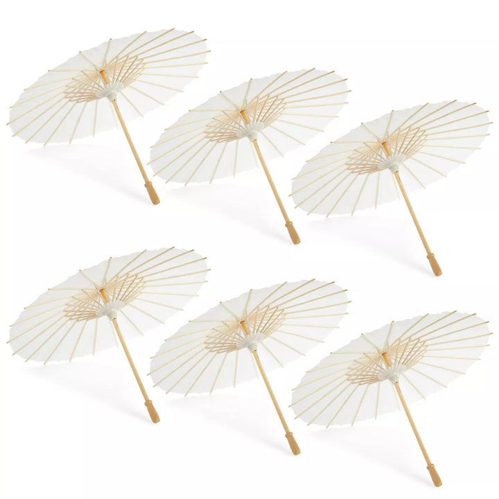 Juvale 6 Pack Small Parasol Paper Umbrellas for Decorations for Kids, Cocktail Party Decor, DIY Crafts, Sun Parasols Photo Props, White, 16 In