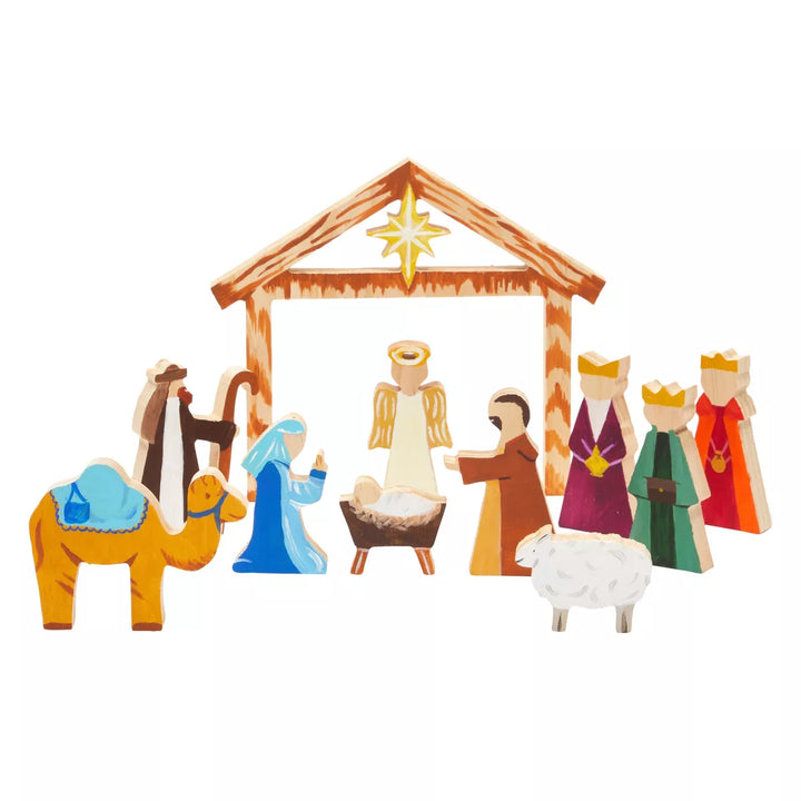 Bright Creations 11 Pieces DIY Wooden Nativity Scene Set, Unfinished Christmas Crafts Decoration