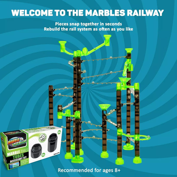 Marble Genius Marble Rails Tubes Set: 40 Piece Marble Run Set (Includes 25 Tubes and 15 Half Tubes), Add-On for Marble Rails