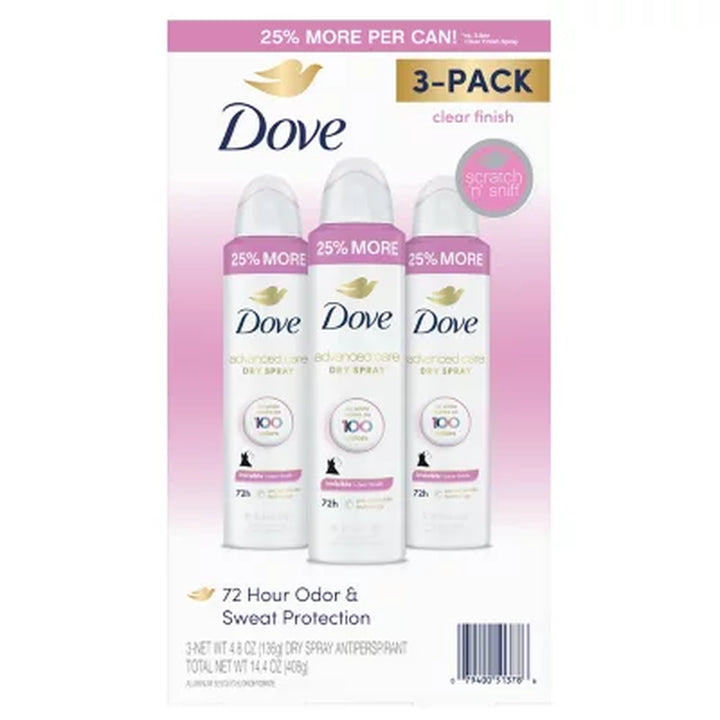 Dove Advanced Care Clear Finish Antiperspirant Spray, 4.8 Oz., 3 Pk.