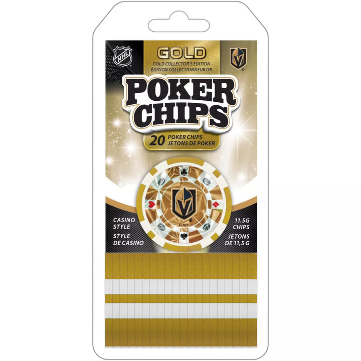 Masterpieces Casino Style 20 Piece 11.5 Gram Poker Chip Set NHL Las Vegas Golden Knights Gold Edition.