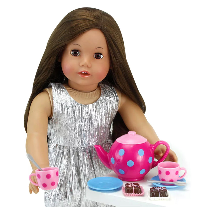 Sophia’S 17 Piece Tea Set with Petit Four Cakes for 18" Dolls, Pink