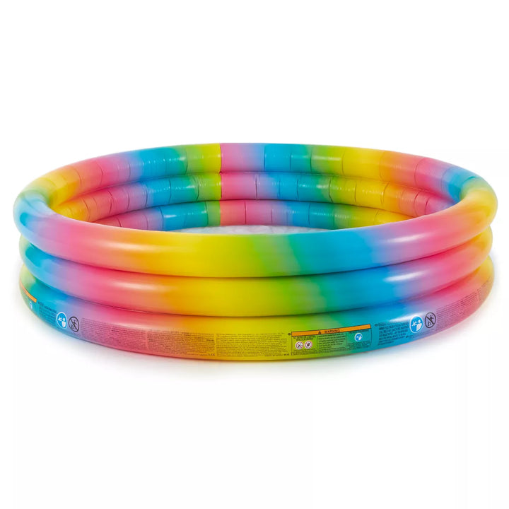 Intex 58449EP Rainbow Ombre 3 Ring Circular Inflatable Outdoor Swimming Pool with for Kids Ages 2 Years or Older