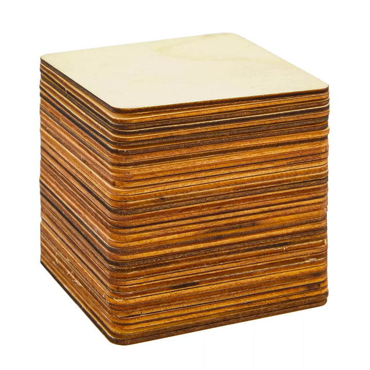 Juvale 36 Pack 4X4 Wooden Squares for Crafts, Unfinished Wood Cutouts with Rounded Corners for DIY Coasters