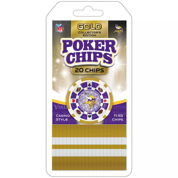 Masterpieces Casino Style 20 Piece 11.5 Gram Poker Chip Set NFL Minnesota Vikings Gold Edition.