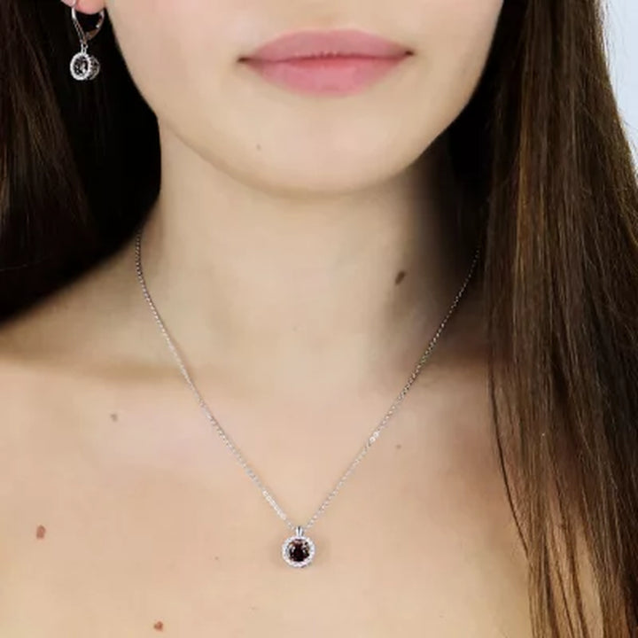 Dancing Genuine Garnet and Lab Created White Sapphire Pendant and Earring Set in Sterling Silver