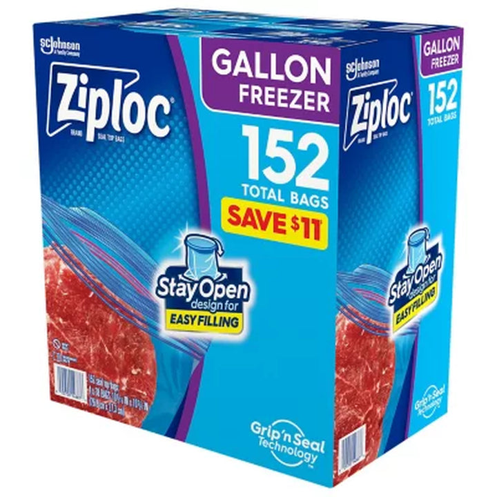 Ziploc Gallon Freezer Bags with New Stay Open Design, 152 Ct.