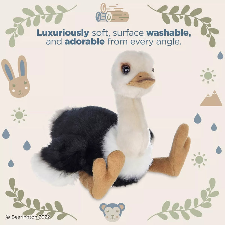 Bearington Ollie the Ostrich: Hand-Sewn 9" Tall Stuffed Ostrich with Ultra-Soft Feathers, Realistic Details