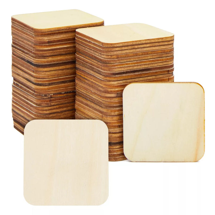 Bright Creations 60 Pack 2X2 Wood Squares for Crafts, Unfinished Wood Cutouts with Rounded Corners (2.5 Mm)