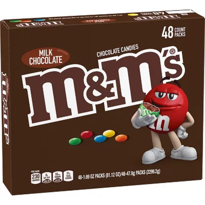 M&M'S Milk Chocolate Candy, Full Size, 1.69 Oz., 48 Pk.