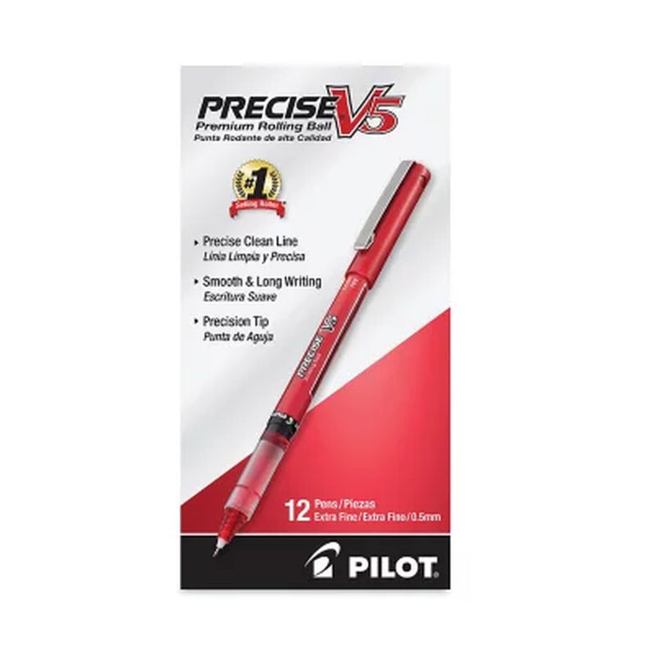 Pilot Precise V5 Roller Ball Precision Point Stick Pens, Extra-Fine, Red, 12 Ct.