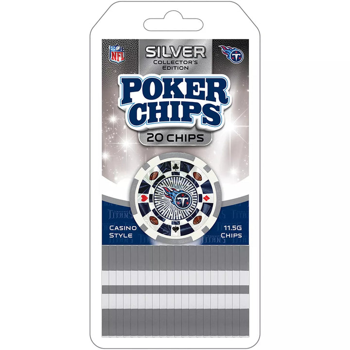 Masterpieces Casino Style 20 Piece 11.5 Gram Poker Chip Set NFL Tennessee Titans Silver Edition.