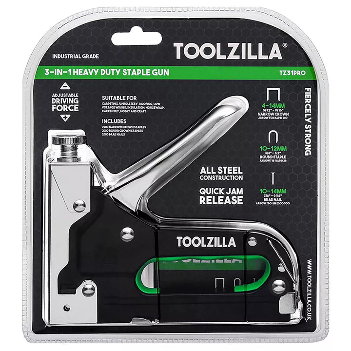TOOLZILLA Heavy Duty Staple Gun & Staple Selection Pack, 600 Fasteners Silver