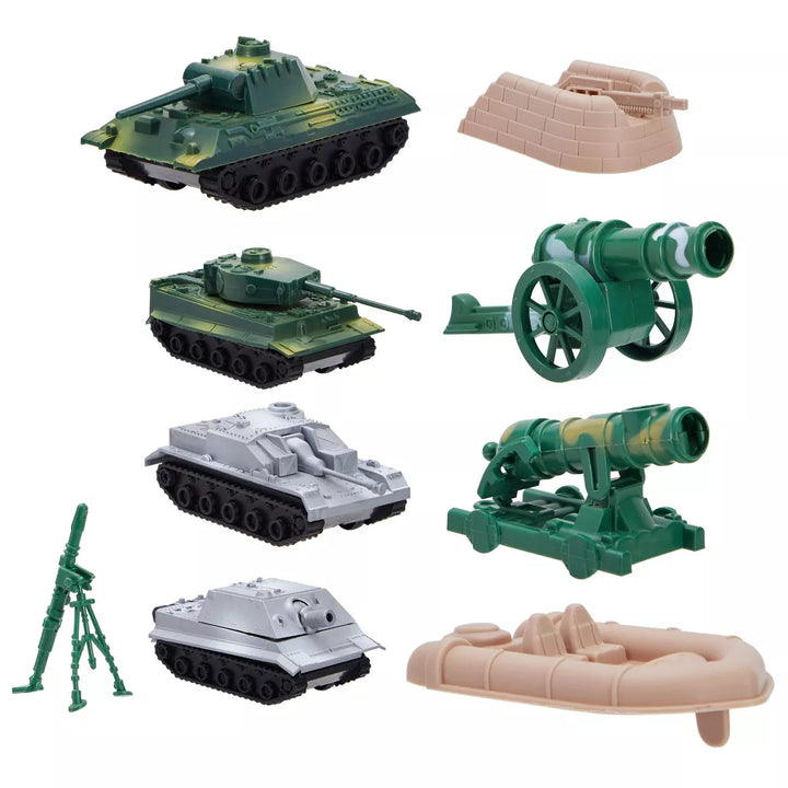 Juvale 100-Piece Military Soldier Army Toys for Boys, Battlefield Action Figures Accessories Playset with 2 Flags, Vehicles