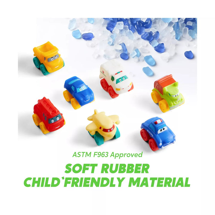 Syncfun 8 PCS Rubber Cartoon Cars with Play Mat, Mini Bath Toy Car for Toddlers, Boy Toys Birthday Gift, Party Favors for Kids Toddlers 2 3+ Year Old