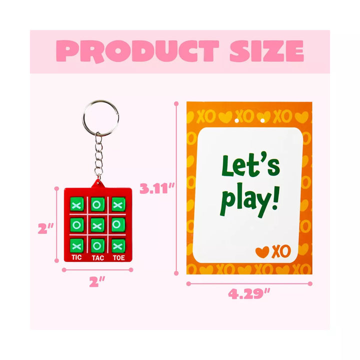 28 Packs Valentine'S Day Gift Cards with Tic-Tac-Toe Keychain for Kids Party Favor, Classroom Exchange Prizes, Valentine’S Greeting Cards