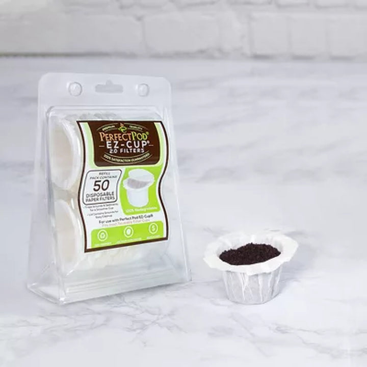 Perfect Pod Ez-Cup 2.0 Filters Disposable 100% Biodegradable Single Serve Paper Coffee Filters, 200 Ct