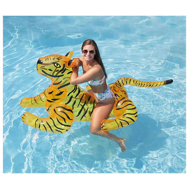 Swimline Heavy Duty Giant 73 Inch Long Wild Tiger Inflatable Swimming Pool or Lake Floating Water Raft Lounger 2 Person Ride on Toy